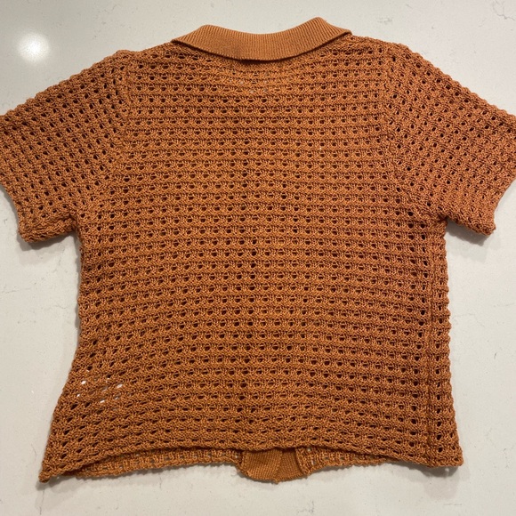 Lulu’s “Cuter than Casual” Open Knit Button-Up Top, Rust Brown (Size Small) - Picture 2 of 6
